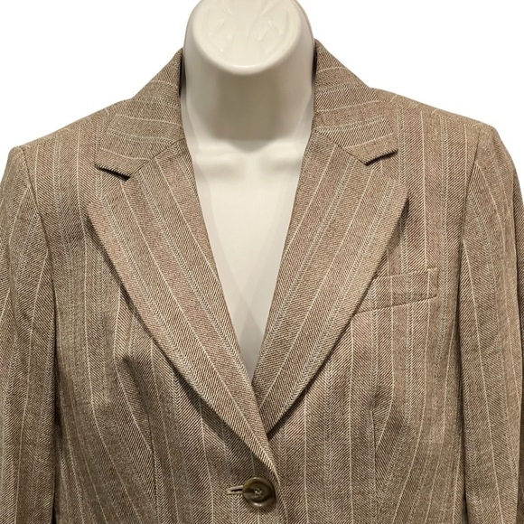 Ann Taylor Brown Tan Blue Wool Blend Blazer Jacket Loft Size 2 New - Picture 3 of 8